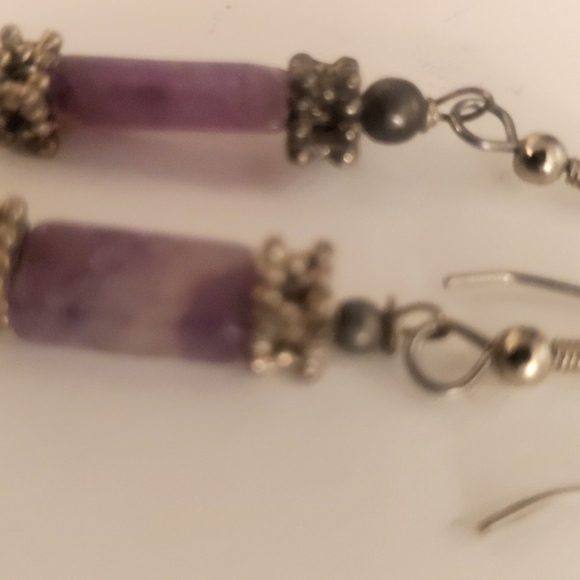 Handmade semiprecious drop earrings amethyst - Picture 2 of 2